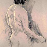 Charcoal life-study of woman standing